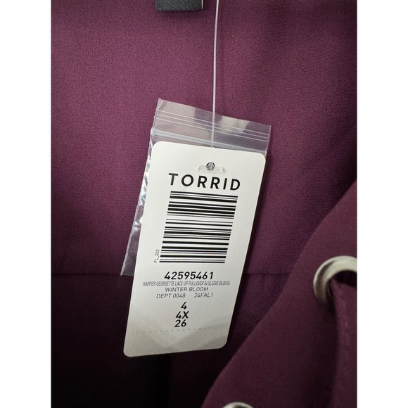 Torrid 4X Harper Georgette Lace Up Pullover Roll Tab Sleeve Winter‎ Bloom 4X NWT - Picture 6 of 6